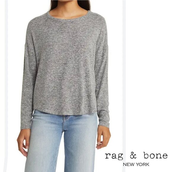 Rag & Bone Long Sleeve Knit Top Heathered Gray Lightweight Oversized Fit S - Picture 1 of 14
